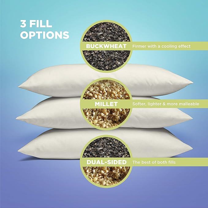 Bean Products 20" x 36" King Bed Pillow for Sleeping – Organic Millet Fill with Organic Cotton Fabric, Soft Head Pillow – Eco-Friendly, Breathable, and Durable Sleep Aid, Made in The USA