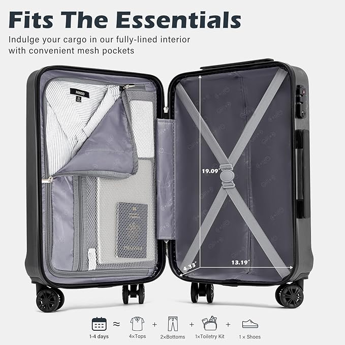 Coolife Luggage Suitcase PC+ABS with TSA Lock Spinner Carry on Hardshell Lightweight 20in 24in 28in(ice blue, S(20in_carry on))