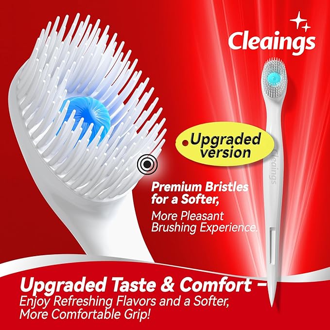 cleaings® Mini Disposable Toothbrush Set with Toothpaste – Travel Essentials, Portable Toothbrush for Women & Men, Camping, Road Trip, Vacation, 24 Count-Ice Peach Flavor（Pack of 5）