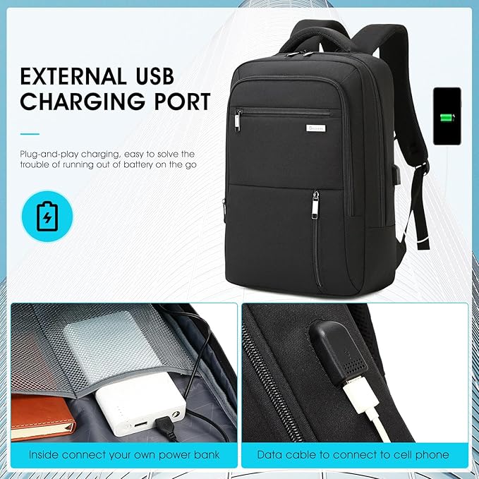 DUSLANG 15.6 Inch Laptop Backpack for Travel Water Resistant College Book bag for Men Women Laptop Bag with USB Charging Port Business Backpack,Black
