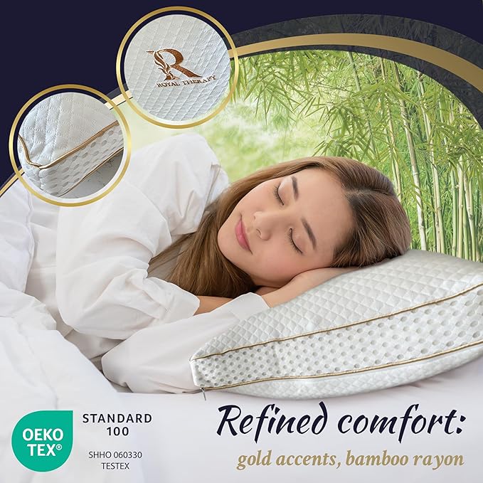 Royal Therapy Queen Memory Foam Pillow, Adjustable Shredded Odor-Free Pillow for Neck & Shoulder Pain Relief, Support for Back, Stomach, Side Sleepers, AirFlowPRO