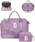 Unique Gifts for Her-Overnight Bags for Women, Personalized Weekender Bag, Monogram Travel Bag for Women with Trolley Sleeve & Wet Pocket, Letter Travel Bag with Makeup Bag (Letter D)