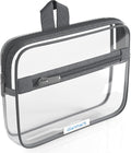 TSA Approved Toiletry Bag with Pocket - 311 Small Quart Size Cosmetic Case for Airport Liquids - Clear Makeup Pouch Transparent Plastic Zipper Organizer - PVC Travel Bags Grey