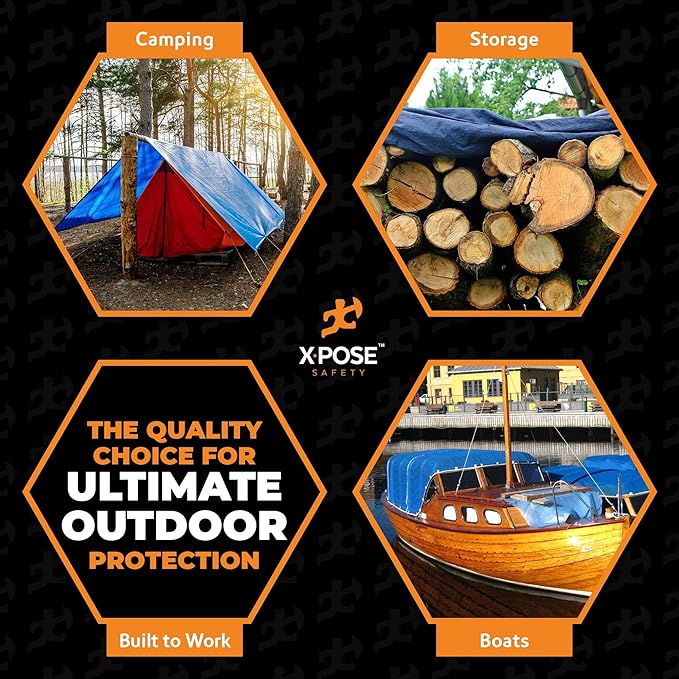 Better Blue Poly Tarp 10' x 15' - Multipurpose Protective Cover - Lightweight, Durable, Waterproof, Weather Proof - 5 Mil Thick Polyethylene - by Xpose Safety