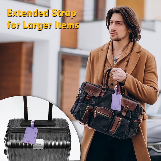 Travelambo Luggage Tags for Suitcases Faux Leather Privacy Protection 12 Pack Bag Tags Travel Accessories Essential, Classic Purple
