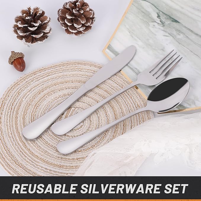 4 Picec Travel Utensils Camping utensils Travel Silverware Set with Case Fork and Spoon Set Office Stainless Steel Reusable Trip Cutlery Set Easy to journey Lightweight Lunch Box for Men