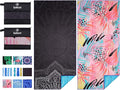 2 Pack Lightweight Thin Beach Towel Oversized 71"x32" Big Extra Large Microfiber Sand Free Towels for Adult Quick Dry Travel Camping Beach Accessories Vacation Essential Gift Black Mandala Pink Leaf