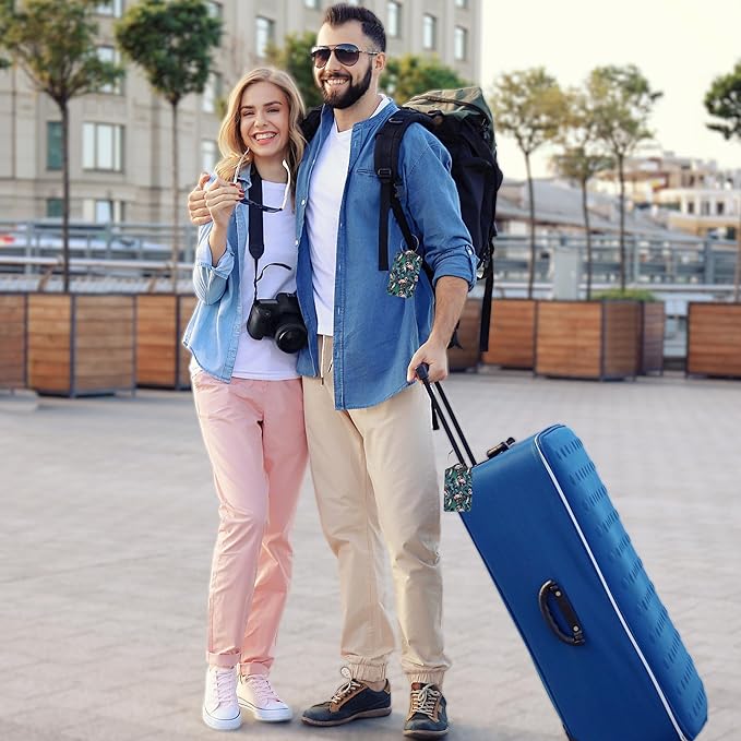 2 Pack Luggage Tag for Suitcase,Flamingo Parrots Leather Suitcase Tags Identifiers with Privacy Name Address Labels and Durable Steel Loop for Women Men Travel