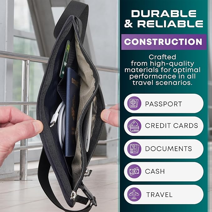 Travel Money Belt & Passport Holder - RFID Blocking Slim Travel Wallet & Fanny Pack for Men and Women - Essential Travel Pouch for Cash, Credit Cards, and Documents (Beige)