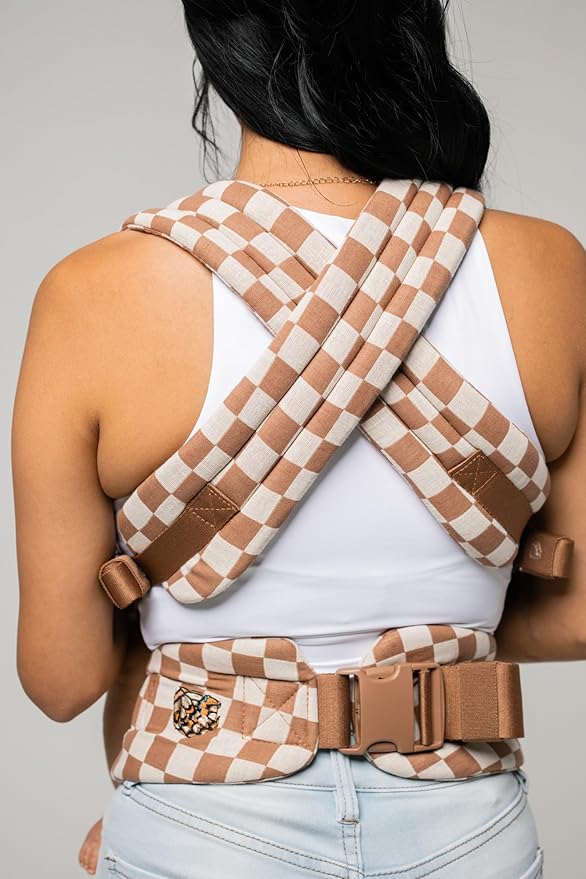 Mabē Monarch Ergonomic Baby Carrier – Premium Cotton Soft Structured Newborn to Toddler Carrier with Hip-Healthy Design, 3 Carry Positions (7-35lbs), Lightweight & Breathable, (Mocha Check)