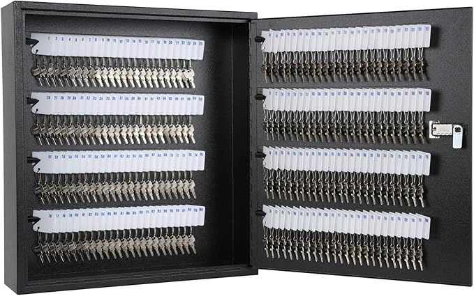 KYODOLED Key Cabinet Lock Box with Code, Wall Mount Key Storage Box with Combination Lock, Hooks & Labels, (Black, 200 Key)