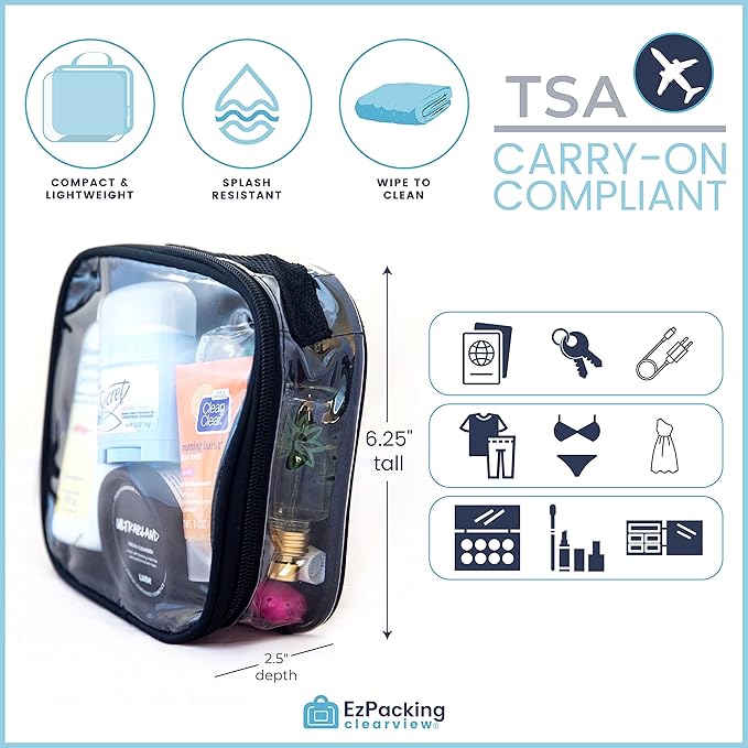 Clear TSA Approved 3-1-1 Travel Toiletry Bag for Carry On / Quart Size Transparent Liquids Pouch for Airport Security / Reusable See Through Vinyl & PVC Plastic Organizer for Men and Women (Orange)