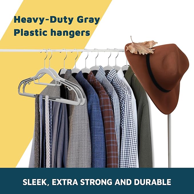 Lifemaster Plastic Clothes Hanger Set - 20 Pieces Versatile, Lightweight, Space-Saving, Non-Slip, Slim Designed, Dry and Wet Clothes Hanger Set with 360° Swivel Hook and Rubber Coating - Gray