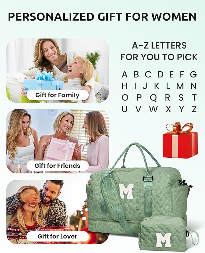 Teacher Gifts, Tween Girls Trendy Stuff-Initial Travel Bag with Shoe Compartment, Kid/Girl Weekender Bag, Monogram Overnight Bag for Women, Letter Travel Bag with Makeup Bag (Letter K)