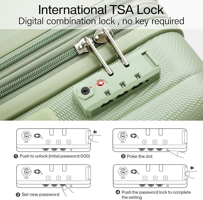 Hanke 24 Inch Expandable Checked Luggage Lightweight PC Hard Shell Luggage Suitcases with Wheels Travel Luggage Rolling Large Suitcase Travel Luggage Bag for Go to University.(Bamboo Green)