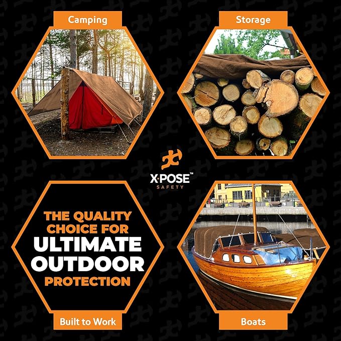 Multipurpose Protective Cover Brown Poly Tarp 12' x 12' - Durable, Water Resistant, Weather Resistant - 5 Mil Thick Polyethylene - by Xpose Safety