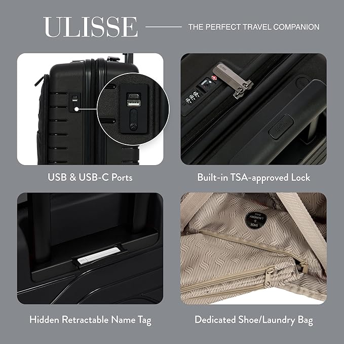 Bric's B|Y Ulisse Spinner Carry-On Suitcase, Lightweight Expandable Hard Shell Luggage with TSA Lock and Smooth 360° Wheels 21 Inch – Nero