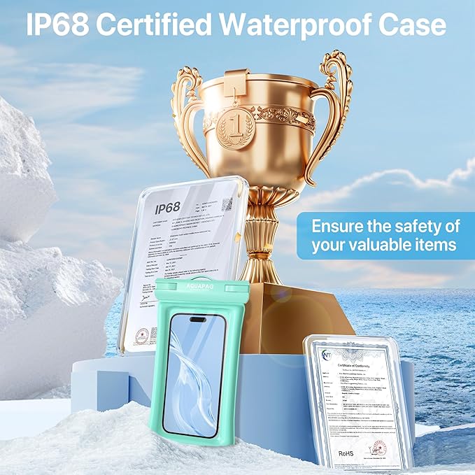 NEPHI IP68 Waterproof Phone Pouch 2 Pack-Up to 8.0"，Adjustable Neck Lanyard Floating Waterproof Phone Case for iPhone,Phone Dry Bags for Vacation Beach Pool Travel Essentials (Aqua Green 4 Pack)