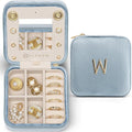 Vlando Travel Jewelry Box for Girls Women, W Initial Jewelry Box for Girls Small Jewelry Box Travel Jewelry Case Jewelry Box Travel Gifts for Girls Women - Letter W, Navy Blue