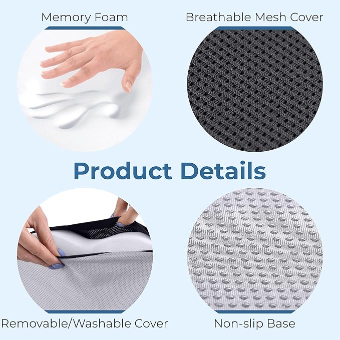 5 STARS UNITED Seat Cushion for Tailbone Pain Relief – Large Memory Foam Lifting Pillow for Coccyx, Hip, Sciatica & Post-Surgery Recovery – Wheelchair, Car, Desk, Gaming & Office Chairs, Dark Gray