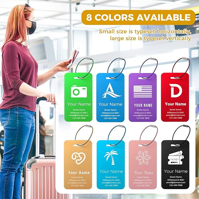 Personalized Luggage Tags, Custom Luggage Tags 4 Pack TSA Approved Double Sided Laser Engraving, Metal Luggage Tag for Suitcases with Stainless Loops, Name Tag for Bags, Backpacks (Gold)