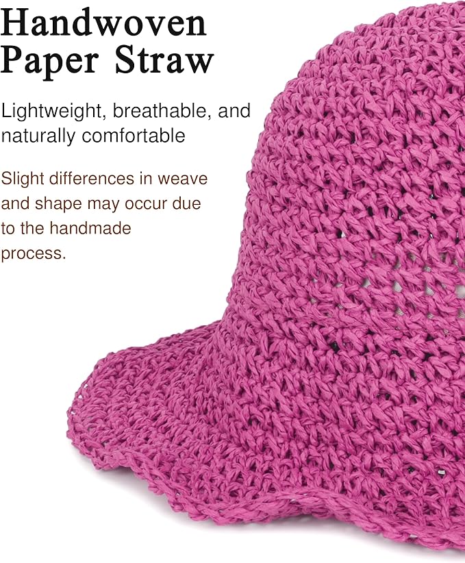 Womens Wide Brim Straw Sun Hat Foldable Floppy Crochet Beach Hat for Summer