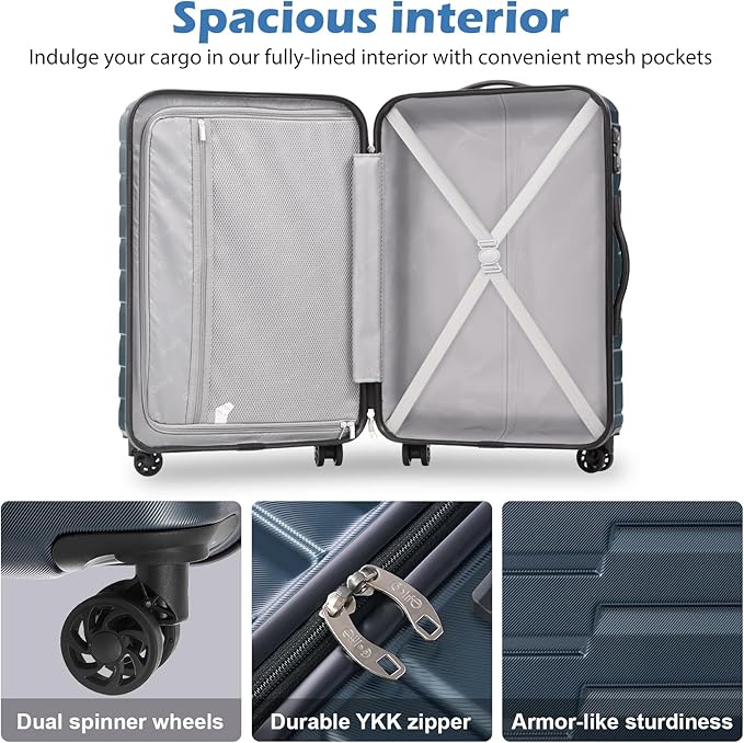 Coolife Medium Checked Luggage with Spinner Wheels Hardside Suitcase TSA Lock Telescopic Handle(24 inch-Sliver)