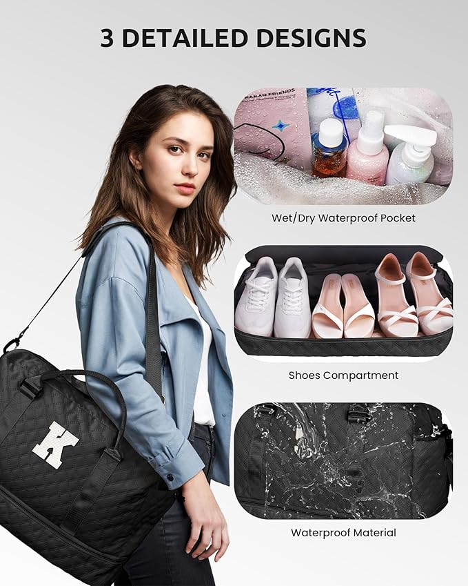 Easter Gifts for Teens-Duffle Bags, Personalized Weekender Bag with Shoulder Strap, Monogram Overnight Bags for Women Wet Pocket, Letter Travel Bag with Makeup Bag Gifts for Niece (Letter R)