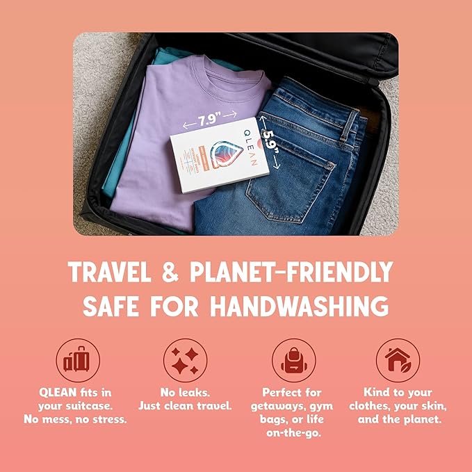 QLEAN Laundry Detergent Sheets (Travel Size 40 Loads) – Travel Laundry Detergent Sheets, Eco-Friendly Laundry Soap, HE & Standard Washer Safe, Stain Remover, Skin-Friendly - Sweet Summer Love