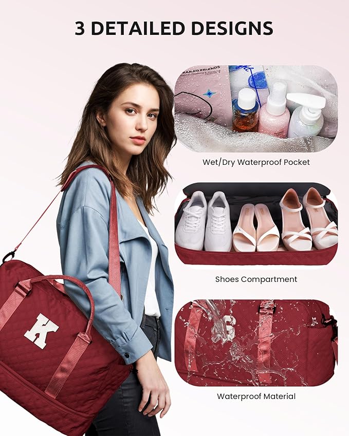 Personalized Gifts-Initial Overnight Bag with Shoe Compartment, Personalized Weekender Bag, Monogram Overnight Bag, Letter Travel Bag with Makeup Bag，Birthday Gift For Women Girl (Letter Q)