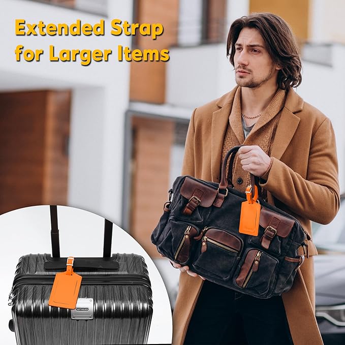 Travelambo Luggage Tags for Suitcases PU Leather Travel Tags Bag Tags Privacy Protection Travel Essentials