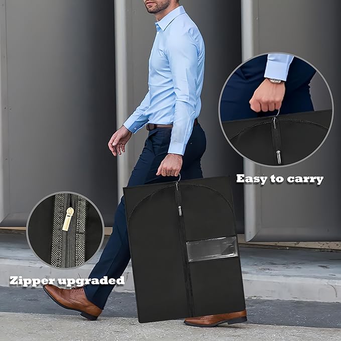 Dress Bags for Gowns Long, 60'' Garment Bags for Hanging Clothes, Suit Bag Cover for Storage and Travel, 2 Pack (Black)