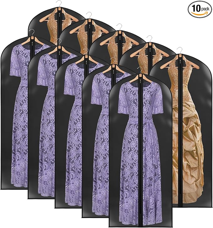 Zilink 65" Dress Bags for Gowns Long Clear Garment Bags for Gowns Garment Covers for Long Dresses, 10 Pack