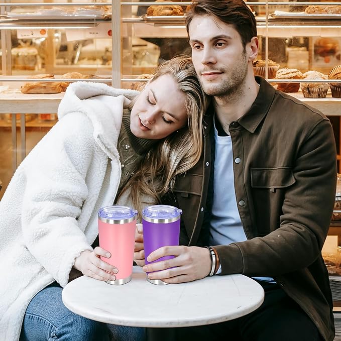 20 oz Tumbler with lid Double Wall Vacuum Insulated Tumblers Stainless Steel Coffee Mug Travel Coffee Tumbler Powder Coated Tumbler Cup Keep Hot&Cold - (PurPle 12 Pack)
