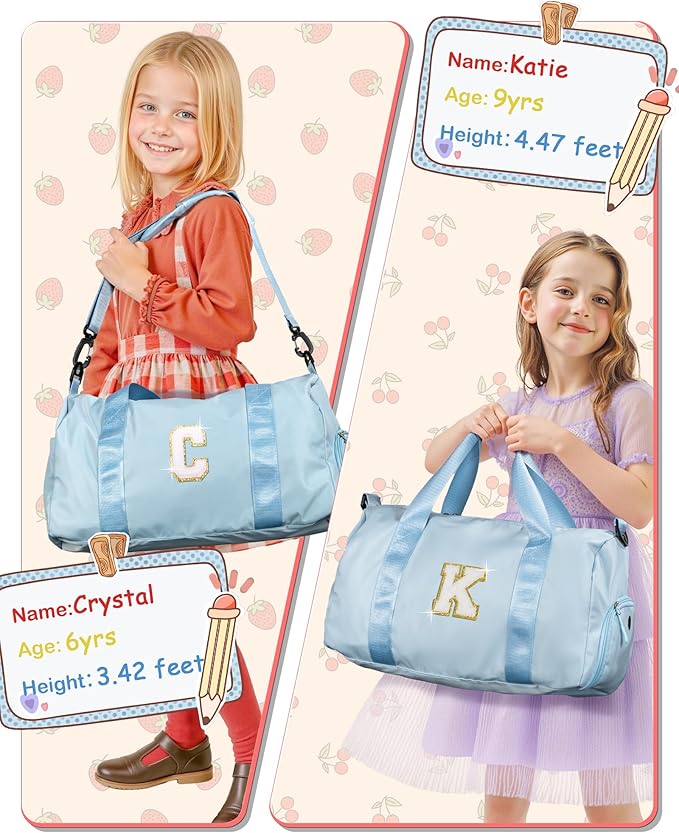 Gifts for 3 4 5 6 7 8 9 10 Year Old Girls-Girl Gym Bag with Shoe Compartment, Kid Personalized Weekender Overnight Bags, Initial Travel Tote with Makeup Pouch, Gift Ideas for Kids (Letter M)