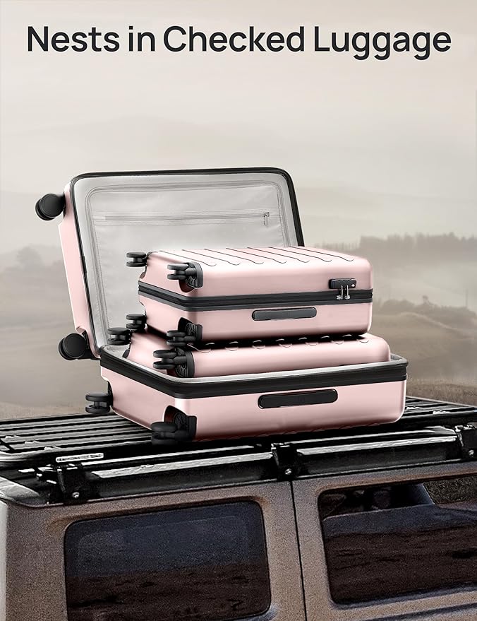 Carry on Luggage 22 X 14 X 9 Airline Approved, 20 Inch Luggage for 3-5 Days Travel, Double Spinner Wheels, 100% Hardshell PC, TSA Lock (00-Pink (Expandable), Checked 28-Inch)