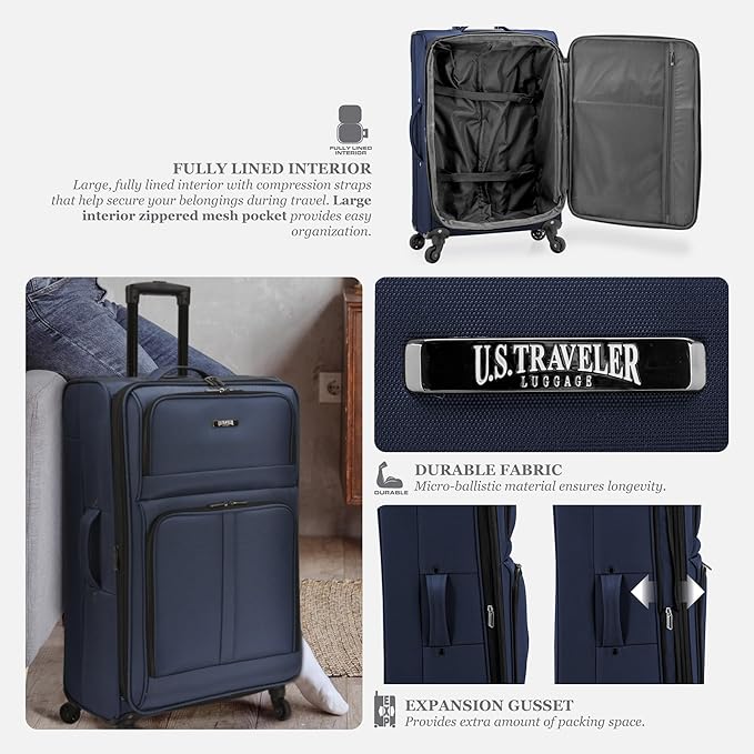 U.S. Traveler Anzio Softside Expandable Spinner Luggage, Dark Grey, 3-Piece Set (22/26/30)