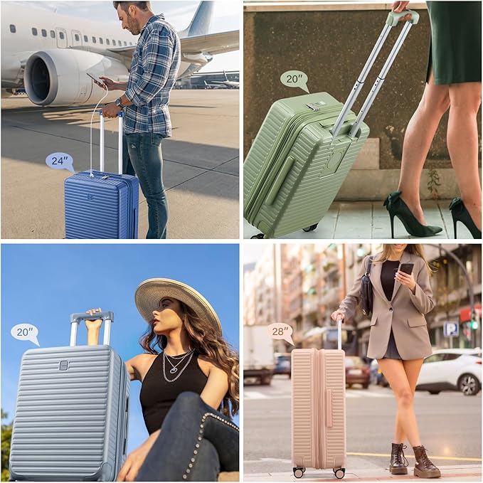 Hard Shell Suitcases Airline Approved 20 Inch Carry on Luggage with Wheels, Expandable Travel Luggage with Cup Holder Charger Built in Lightweight Small Suitcase, Silver