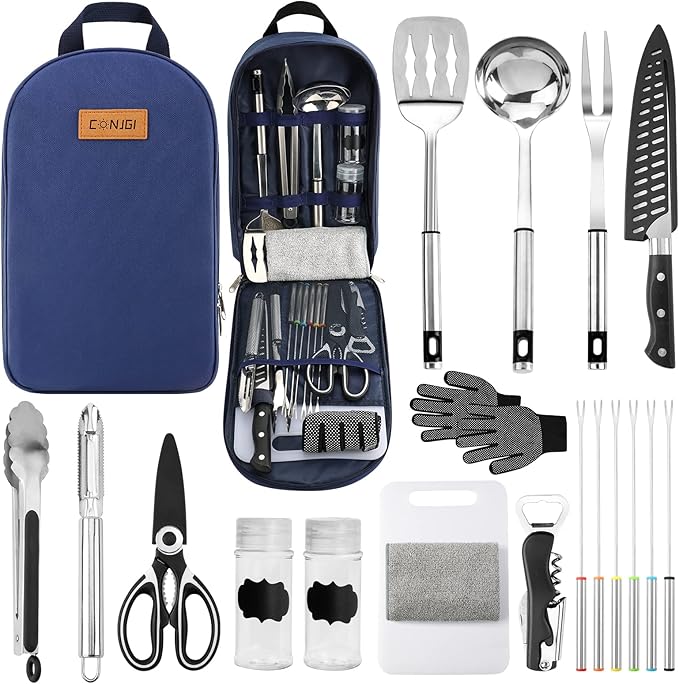 Camping Cookware Storage Bag - Camping Cooking Utensils Set Bag Camping Tool Portable Storage Bag Suitable for Knife, Fork, Spoon, Chopping Board, Chef's Knife,Kitchenware Storage