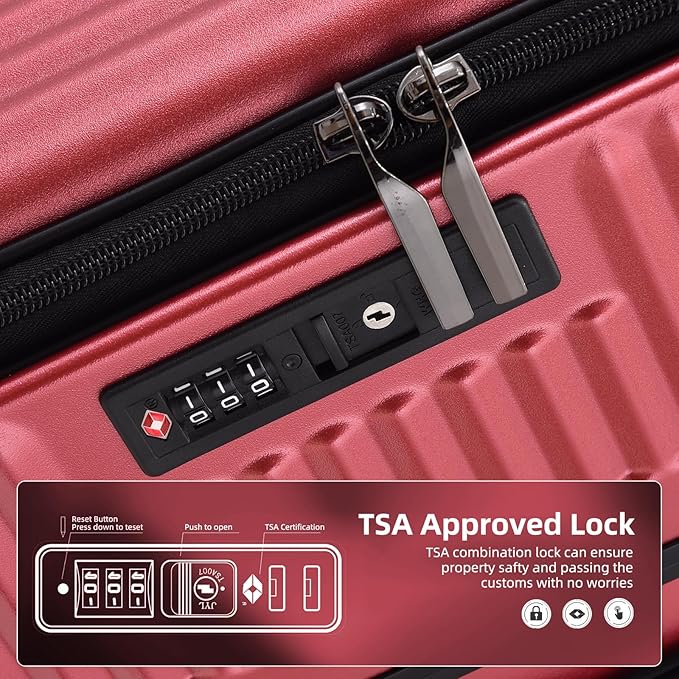 2 pieces 20/29 Aluminum Frame Carry On and Checked Luggage Set with Side Opening, Lightweight Hardshell ABS+PC Trunk Suitcase with TSA Lock, 360° Universal Wheels & Adjustable Handle,Wine Red
