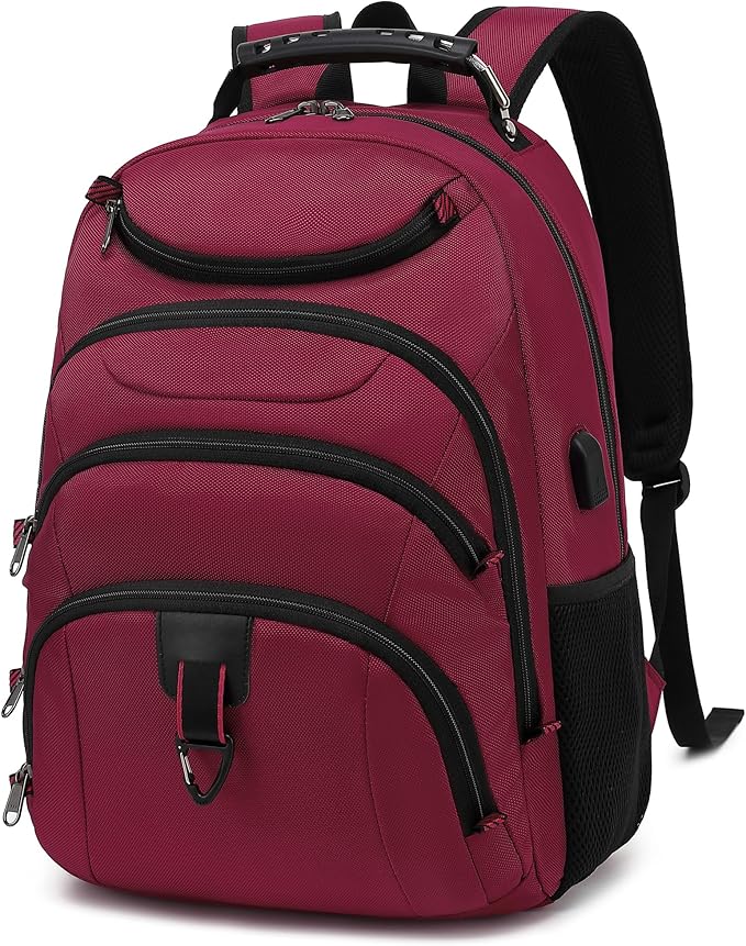 Boavan Laptop Backpack for men, 15.6 inch Laptop Bag with USB Port, Waterproof Travel Work Backpack Purse, Anti-Theft Teacher Nurse Doctor Casual Bookbags Office Business backpack，Russet Red
