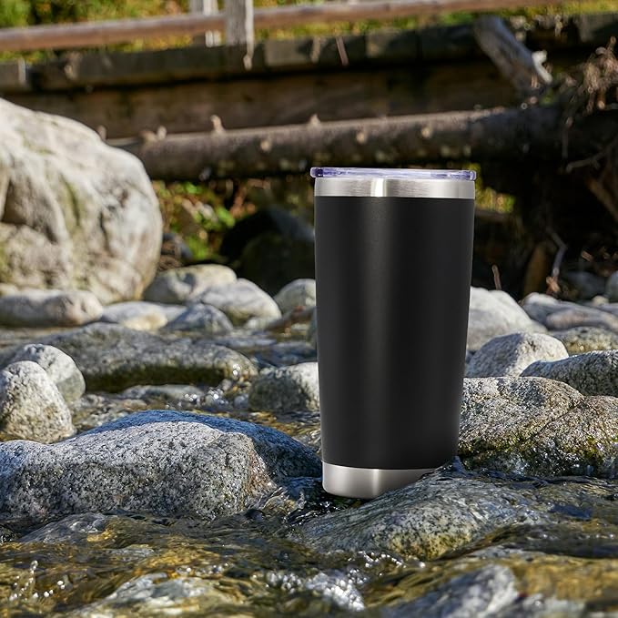 20 oz Tumbler with lid Double Wall Vacuum Insulated Tumblers Stainless Steel Coffee Mug Travel Coffee Tumbler Powder Coated Tumbler Cup Keep Hot&Cold - (Black 6 Pack)