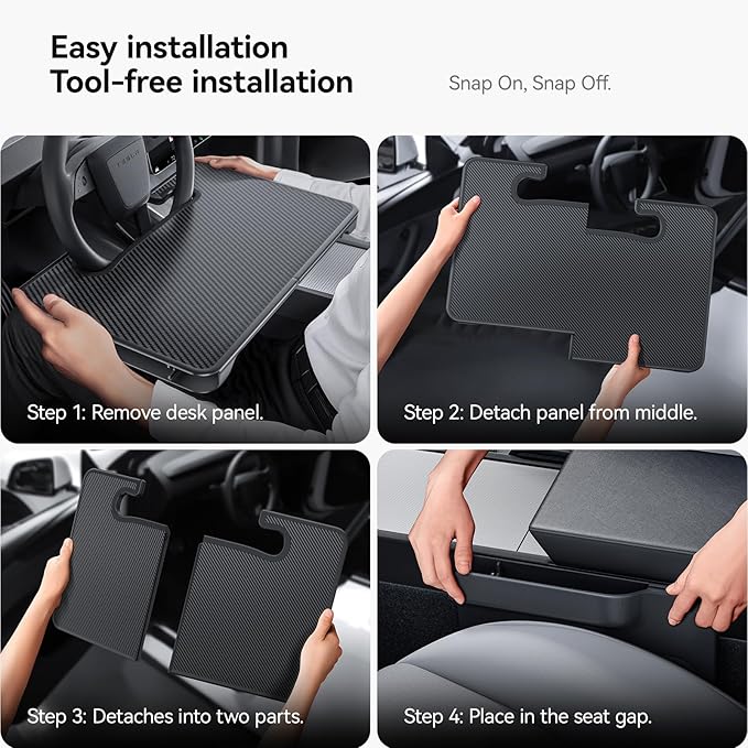 YONZEE 2-in-1 Car Steering Wheel Desk Tray & Car Seat Gap Filler Organizer – Foldable Carbon Fiber Look Table for Laptop, Eating Food, Writing – Universal Fit for Most Vehicles
