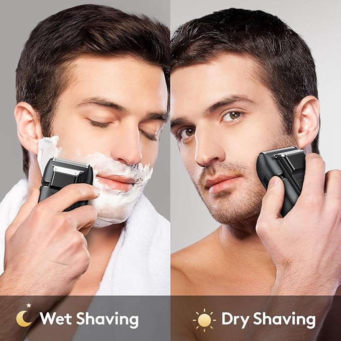Brightup Foil Shavers for Men - Smooth & Painless Electric Razor for Men with Back Beard Trimmer for Long Thick - Wet Dry Shaving/Travel Lock/LED Display/IPX6 Waterproof