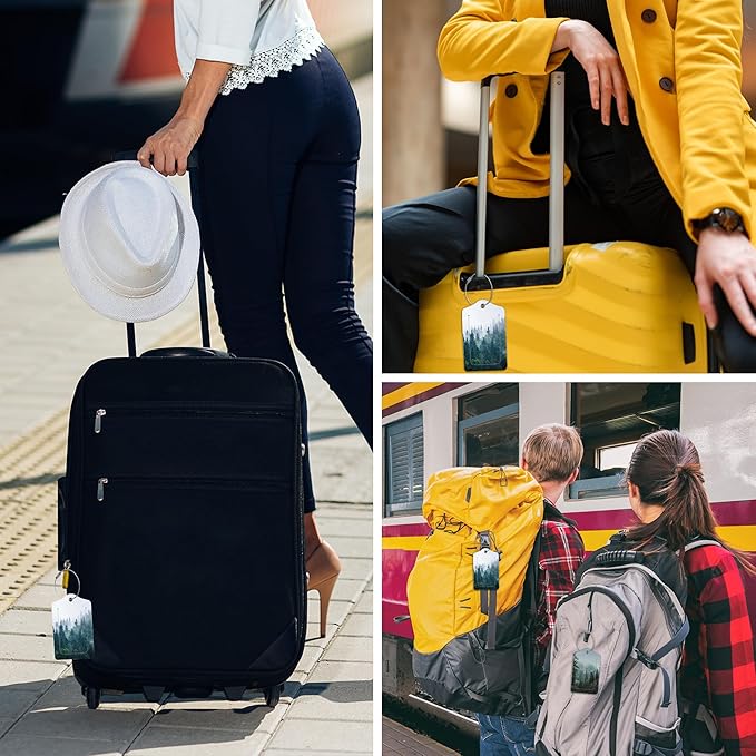 2 Pack Misty Forest Luggage Tag for Suitcases Misty Valley and Dark Forest PU Leather Bag Travel Suitcase ID Identifier Baggage Tags for Women Men Travel