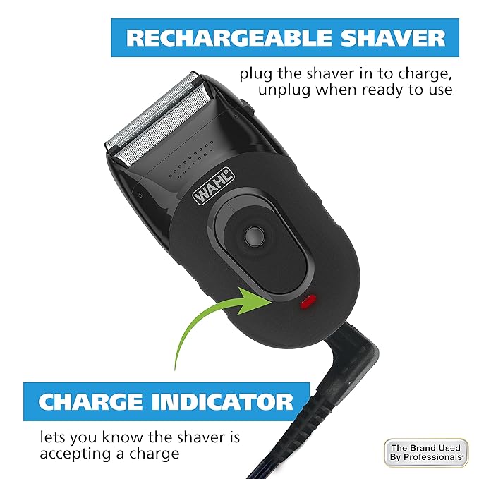 Wahl Compact Rechargeable Lithium Ion Shaver Kit with Hygienic Rinseable Foils & Cutter Bar with Dual Flexible Foils That Move with The Contours of Your Face - 7065
