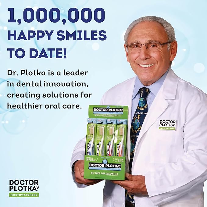 MOUTHWATCHERS Dr Plotkas Soft Flossing Toothbrush, Folding Travel Toothbrush for Adults, Ultra CleanToothbrush, Good for Sensitive Teeth and Gums, 4 Pack