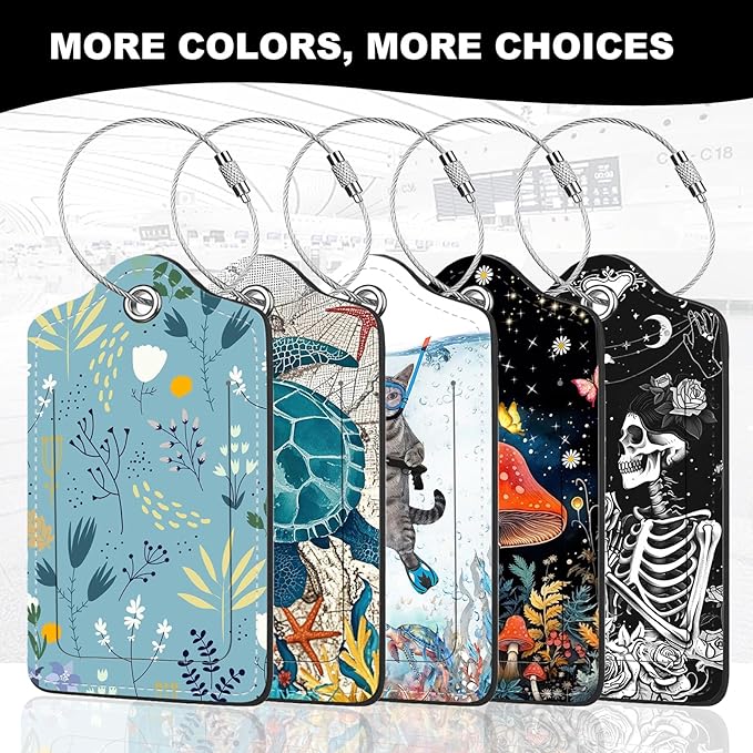 2Pack Luggage Tags for Suitcases, Cute Unique Pu Leather Cruise Luggage Tag with Privacy Cover ID Label Address Card and Metal Ring Suitable for Women Men Kids Travel Bag Mountains and The Moon
