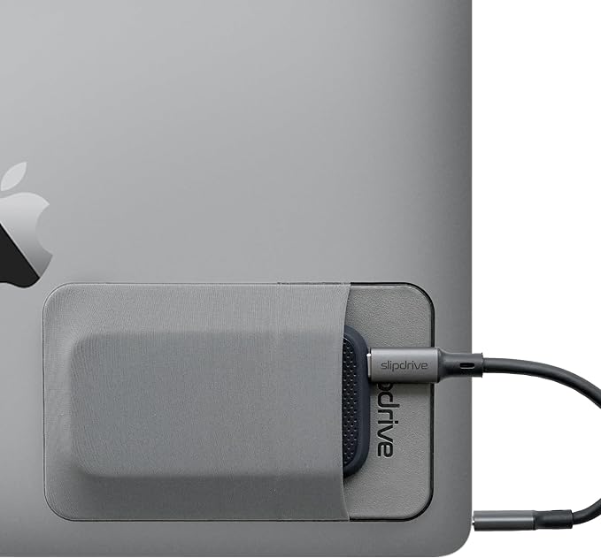 Slipdrive - Portable Hard Drive Sleeve for Laptop - SSD Solid State Drive - Reusable Adhesive - 5” x 3.2” Stick on External Hard Drive Carrying Case - Travel Pocket Pouch (Small, Gray)
