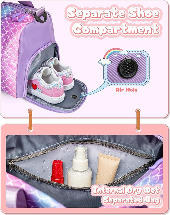 Christmas Gifts for Kids-Girl Gym Bag with Shoe Compartment, Kid Personalized Weekender Overnight Bags, Initial Travel Tote with Makeup Pouch, Graduation Gift for Girls (Letter Y)